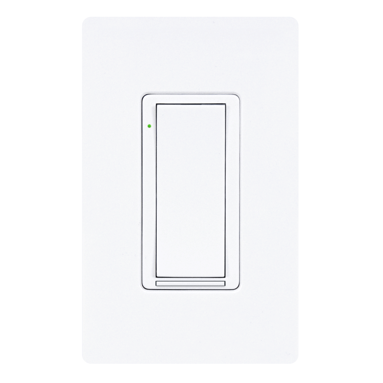 Crestron wireless wall-box load controller with a sleek white faceplate and LED.